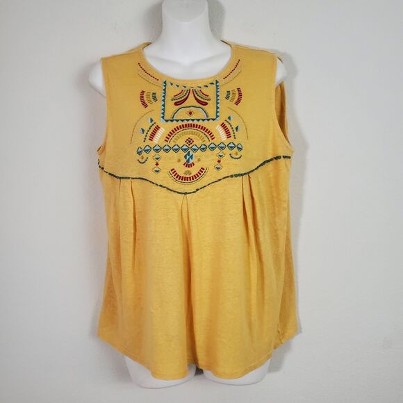 Sundance Women's Top Medium Yellow Embroidered Linen Flowy Boho Coastal Cowgirl - Picture 1 of 9